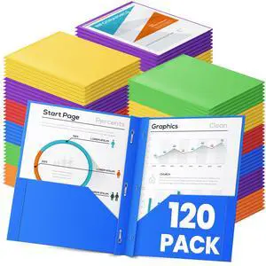 120 Pack 2 Pocket Folders with 3 Prongs, Bulk Plastic Folders with Clear Front Pocket in 6 Colors, Heavy Duty File Folder with Fastener Clasps, Ideal School and Office Supplies 120 Pack 2 Pocket Folders with 3 Prongs, Bulk Plastic Folders with Clear Front Pocket in 6 Colors, Heavy Duty File Folder with Fastener Clasps, Ideal School and Office Supplies