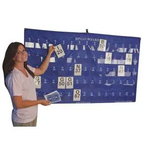 Manual Bingo Masterboard Pocket Chart. Large 60" L x 35" W Chart with 75 Pockets to Hold Bingo Calling Cards. Pockets are about 4" Wide. Includes Grommets for Hanging Manual Bingo Masterboard Pocket Chart. Large 60" L x 35" W Chart with 75 Pockets to Hold Bingo Calling Cards. Pockets are about 4" Wide. Includes Grommets for Hanging
