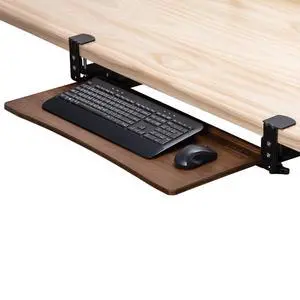 Keyboard Tray Under Desk with Wrist Rest, Bamboo Wood Keyboard Drawer with Full Size Keyboard and Mouse Pad, Walnut Color, KBTY-2 Keyboard Tray Under Desk with Wrist Rest, Bamboo Wood Keyboard Drawer with Full Size Keyboard and Mouse Pad, Walnut Color, KBTY-2