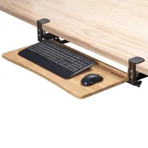 Keyboard Tray Under Desk with Wrist Rest, Bamboo Wood Keyboard Drawer with Full Size Keyboard and Mouse Pad, Original Wood, KBTY-1 Keyboard Tray Under Desk with Wrist Rest, Bamboo Wood Keyboard Drawer with Full Size Keyboard and Mouse Pad, Original Wood, KBTY-1