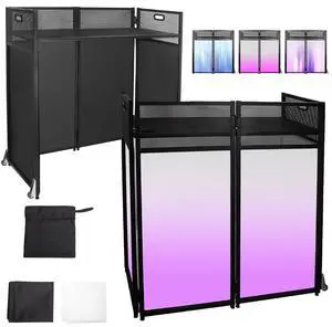 Portable DJ Facade Table 43"H, Foldable Metal Frame Stand with Wheels | DJ Table With Wheels and Carry Handles, Stable Metal Structure, Dual Scrims For Events, Parties Portable DJ Facade Table 43"H, Foldable Metal Frame Stand with Wheels | DJ Table With Wheels and Carry Handles, Stable Metal Structure, Dual Scrims For Events, Parties