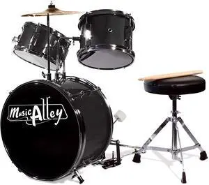 3 Piece Kids Drum Set with Throne, Cymbal & Sticks, Black | Junior drum set for kids with bass drum, snare, tom, cymbal, pedal, throne and sticks for young beginners 3 Piece Kids Drum Set with Throne, Cymbal & Sticks, Black | Junior drum set for kids with bass drum, snare, tom, cymbal, pedal, throne and sticks for young beginners