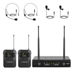 UHF Wireless Microphone System w/ 2x30 Tunable Frequencies, Metal Cordless Mic Set, 200 ft Range, 2 Bodypacks & Headsets/Lapel Mics for Speaking, Singing, Church, DJ (PTU-52-2B) UHF Wireless Microphone System w/ 2x30 Tunable Frequencies, Metal Cordless Mic Set, 200 ft Range, 2 Bodypacks & Headsets/Lapel Mics for Speaking, Singing, Church, DJ (PTU-52-2B)