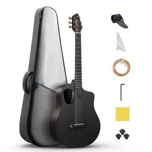 Acoustic Electric Guitar Beginner Kits with Carbon Fiber Top, Wooden Bowl, Built-in Pickups, 38 Inch, RISING-G2 (Black) Acoustic Electric Guitar Beginner Kits with Carbon Fiber Top, Wooden Bowl, Built-in Pickups, 38 Inch, RISING-G2 (Black)