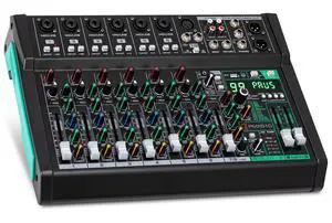 10 Channel Audio Mixer - 6 XLR Combo Mic Inputs, Bluetooth Studio Mixer/DJ Controller with DSP Digital Effects, USB-A In with MP3 Player, PC Recording, LED Level Meter, Smooth Dials and Faders 10 Channel Audio Mixer - 6 XLR Combo Mic Inputs, Bluetooth Studio Mixer/DJ Controller with DSP Digital Effects, USB-A In with MP3 Player, PC Recording, LED Level Meter, Smooth Dials and Faders