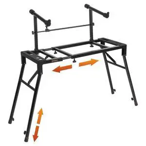 Dual Piano Keyboard Stand with 2nd Tier - Adjustable and Portable 2 Tier Music Stand for Synths and Electric Digital Keyboards - Fits 54 61 88 Key Pianos Dual Piano Keyboard Stand with 2nd Tier - Adjustable and Portable 2 Tier Music Stand for Synths and Electric Digital Keyboards - Fits 54 61 88 Key Pianos