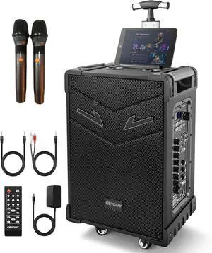 GTSK10-3 3-Way Portable Bluetooth PA Speaker System w/Wireless Mics 10" Karaoke Speaker with Subwoofer, FM Radio, TWS, Rolling Wheels & Rechargeable Battery for Parties, Events, Game Day & Outdoors GTSK10-3 3-Way Portable Bluetooth PA Speaker System w/Wireless Mics 10" Karaoke Speaker with Subwoofer, FM Radio, TWS, Rolling Wheels & Rechargeable Battery for Parties, Events, Game Day & Outdoors