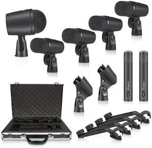 Drum Microphone Kit, 7-Piece Full Metal Wired Dynamic Mic Set for Bass/Tom/Snare/Hi-hat Cymbals, with Carrying Case, Holders, and Threaded Clips (PTD-10) Drum Microphone Kit, 7-Piece Full Metal Wired Dynamic Mic Set for Bass/Tom/Snare/Hi-hat Cymbals, with Carrying Case, Holders, and Threaded Clips (PTD-10)