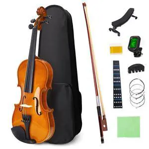 Size 1/2 beginner first violin Set for Kids, Solid Wood Acoustic Fiddle Kit with Hard Case, Bow, Rosin, Shoulder Rest, Tuner and Extra Strings Size 1/2 beginner first violin Set for Kids, Solid Wood Acoustic Fiddle Kit with Hard Case, Bow, Rosin, Shoulder Rest, Tuner and Extra Strings