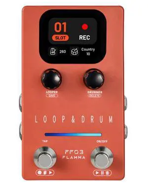 FF03 Looper Pedal Drum Machine, Drum Looper Guitar Pedal with LED Indicators, 160 Min Recording, 121 Drum Grooves, 40 Loop Slots, Undo/Redo, Fade Out, Sync Mode, USB & Headphone Out FF03 Looper Pedal Drum Machine, Drum Looper Guitar Pedal with LED Indicators, 160 Min Recording, 121 Drum Grooves, 40 Loop Slots, Undo/Redo, Fade Out, Sync Mode, USB & Headphone Out