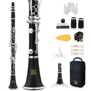 B Flat Clarinet for Intermediate Beginners, Upgraded Ebonite Bb Clarinet Silver-plated with 2 Barrels, 4C Mouthpiece, Hard Case, Cleaning Kit, ECL-400 B Flat Clarinet for Intermediate Beginners, Upgraded Ebonite Bb Clarinet Silver-plated with 2 Barrels, 4C Mouthpiece, Hard Case, Cleaning Kit, ECL-400