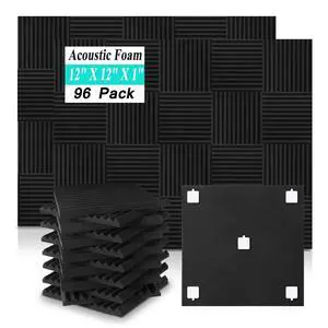 96 Pack Sound Proof Foam Panels,12"×12"×1" Acoustic Foam Panels, High Density Soundproof Wall Panels for Home Office Recoding Studio,With 250PCS Adhesive Stickers (Black, 96 Pack) 96 Pack Sound Proof Foam Panels,12"×12"×1" Acoustic Foam Panels, High Density Soundproof Wall Panels for Home Office Recoding Studio,With 250PCS Adhesive Stickers (Black, 96 Pack)