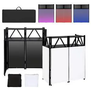 Portable DJ Booth Table,Foldable DJ Table Stand with White & Black Scrim,Adjustable DJ Facade Booth Station Metal Frame with Cable Hole for Private Events, Clubs, Bars (Double Deck) Portable DJ Booth Table,Foldable DJ Table Stand with White & Black Scrim,Adjustable DJ Facade Booth Station Metal Frame with Cable Hole for Private Events, Clubs, Bars (Double Deck)