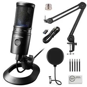 AT2020USB-X Cardioid Condenser USB Microphone with Microphone Arm + Wind Screen Pop Filter + Cleaning Cloth (4 Items) AT2020USB-X Cardioid Condenser USB Microphone with Microphone Arm + Wind Screen Pop Filter + Cleaning Cloth (4 Items)