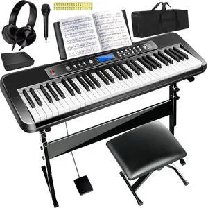 Pro 61-Key Electric Keyboard Piano w/LCD & Sustain Pedal, Full-Size Studio Keyboard w/Stand, Bench, Headphones, Mic, 200 Timbres/Rhythms, 80 Songs, Professional Piano Keyboard for All Levels Pro 61-Key Electric Keyboard Piano w/LCD & Sustain Pedal, Full-Size Studio Keyboard w/Stand, Bench, Headphones, Mic, 200 Timbres/Rhythms, 80 Songs, Professional Piano Keyboard for All Levels