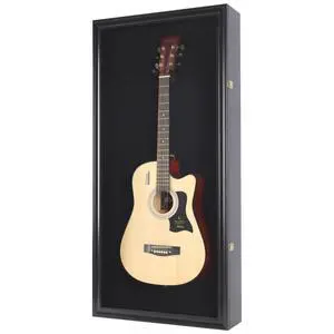 45" Acoustic Guitar Display Case Cabinet Shadow Box with Guitar Hanger Stand, Lockable 98% UV Protection Black Felt Interior Black Finish Frame 45" Acoustic Guitar Display Case Cabinet Shadow Box with Guitar Hanger Stand, Lockable 98% UV Protection Black Felt Interior Black Finish Frame
