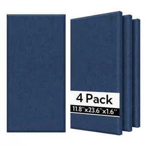 Fiberglass Acoustic Wall Panels 4 Pack, 11.8'' x 23.6'' Sound Panels, Fabric Wrapped Sound Proof Panels for Walls (Navy) Fiberglass Acoustic Wall Panels 4 Pack, 11.8'' x 23.6'' Sound Panels, Fabric Wrapped Sound Proof Panels for Walls (Navy)