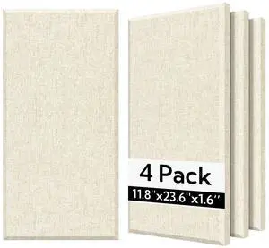 Fiberglass Acoustic Wall Panels 4 Pack, 11.8'' x 23.6'' Sound Panels, Fabric Wrapped Sound Proof Panels for Walls (White) Fiberglass Acoustic Wall Panels 4 Pack, 11.8'' x 23.6'' Sound Panels, Fabric Wrapped Sound Proof Panels for Walls (White)