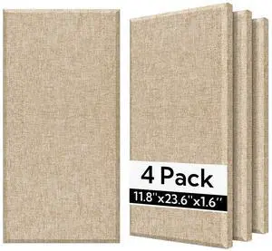 Fiberglass Acoustic Wall Panels 4 Pack, 11.8'' x 23.6'' Sound Panels, Fabric Wrapped Sound Proof Panels for Walls (Khaki) Fiberglass Acoustic Wall Panels 4 Pack, 11.8'' x 23.6'' Sound Panels, Fabric Wrapped Sound Proof Panels for Walls (Khaki)