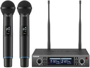 Rechargeable Wireless Microphone System, Dual Metal Handheld Cordless Mic with Box Receiver, 2x100 UHF Professional Dynamic Mic for Karaoke, Church, Singing, Wedding, DJ, 100 m/328ft, TW750 Rechargeable Wireless Microphone System, Dual Metal Handheld Cordless Mic with Box Receiver, 2x100 UHF Professional Dynamic Mic for Karaoke, Church, Singing, Wedding, DJ, 100 m/328ft, TW750