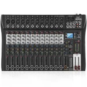 12 Channel Audio Mixer with Bluetooth, Professional DJ Mixer Board with 48V Phantom Power, USB Audio Interface & MP3 Player, Sound Mixing Console for Live Show,Streaming Recording Music Stage Karaoke 12 Channel Audio Mixer with Bluetooth, Professional DJ Mixer Board with 48V Phantom Power, USB Audio Interface & MP3 Player, Sound Mixing Console for Live Show,Streaming Recording Music Stage Karaoke