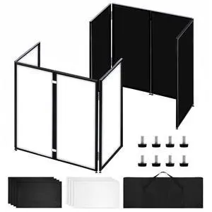 Portable DJ Booth Facade Stand, Foldable DJ Table 45"x40" Tabletop, DJ Facade Station for DJ Controller, Mixer & LaptopEvents&Parties Includes Carry Bag&Two Metal Corner Tables Portable DJ Booth Facade Stand, Foldable DJ Table 45"x40" Tabletop, DJ Facade Station for DJ Controller, Mixer & LaptopEvents&Parties Includes Carry Bag&Two Metal Corner Tables