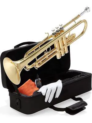 Bb Standard Trumpet Set for Beginners - Gold | Brass Trumpet Instrument with Hard Case, 7C Mouthpiece, Valve Oil, Cleaning Cloth & Maintenance kit & Gloves Bb Standard Trumpet Set for Beginners - Gold | Brass Trumpet Instrument with Hard Case, 7C Mouthpiece, Valve Oil, Cleaning Cloth & Maintenance kit & Gloves