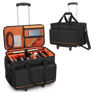 Rolling DJ Cable File Bag, Travel Gig Bag with Hard Padded Bottom | with Detachable Dividers and Dolly, for Professional DJ Gear, Musical Instrument and Accessories Rolling DJ Cable File Bag, Travel Gig Bag with Hard Padded Bottom | with Detachable Dividers and Dolly, for Professional DJ Gear, Musical Instrument and Accessories