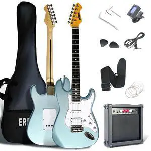 Solid Body Electric Guitar Kit with Amp 20W, Strings, Strap, Digital Tuner, Picks, Gig Bag, Cable, Tremolo Bar, 39" Full Size Guitar HSS Pickups Guitarra Electrica Beginner Gift Solid Body Electric Guitar Kit with Amp 20W, Strings, Strap, Digital Tuner, Picks, Gig Bag, Cable, Tremolo Bar, 39" Full Size Guitar HSS Pickups Guitarra Electrica Beginner Gift