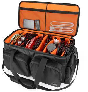 DJ Cable File Bag with Detachable Padded Bottom and Dividers | Travel Gig Bag for Professional DJ Gear, Musical Instrument and Accessories DJ Cable File Bag with Detachable Padded Bottom and Dividers | Travel Gig Bag for Professional DJ Gear, Musical Instrument and Accessories