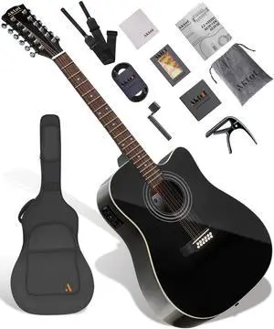 12-String Acoustic Electric Guitar: Mahogany Back and Sides with Spruce Top, 41-inch Cutaway Body, Built-in Pickup; Deluxe Set Includes Guitar Bag, Tuner, Cable, Capo, Strings & Picks (PL-NG) 12-String Acoustic Electric Guitar: Mahogany Back and Sides with Spruce Top, 41-inch Cutaway Body, Built-in Pickup; Deluxe Set Includes Guitar Bag, Tuner, Cable, Capo, Strings & Picks (PL-NG)