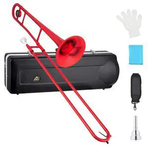 Bb Tenor Slide Trombone Brass Musical Instrument with Hard Case,Mouthpiece,Gloves,Cleaning Cloth for Beginners Standard Bell(7.87"/200 mm),Red Bb Tenor Slide Trombone Brass Musical Instrument with Hard Case,Mouthpiece,Gloves,Cleaning Cloth for Beginners Standard Bell(7.87"/200 mm),Red