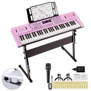 61 Key Keyboard Piano, Digital Kids Piano Keyboard with Stand, Gift for Early Education Children, Pink 61 Key Keyboard Piano, Digital Kids Piano Keyboard with Stand, Gift for Early Education Children, Pink