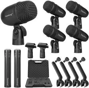 7-Piece Drum Microphone Set with 5 Dynamic Percussion Microphones and 2 Condenser Percussion Microphones Ideal for Instrument Recording and Music Production 7-Piece Drum Microphone Set with 5 Dynamic Percussion Microphones and 2 Condenser Percussion Microphones Ideal for Instrument Recording and Music Production