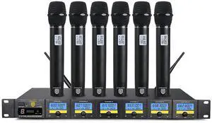 MX66 6-Channel UHF Wireless Microphone System with 6 Hand-held Microphones Karaoke Machine for Party/Wedding/Church/Conference/Speech MX66 6-Channel UHF Wireless Microphone System with 6 Hand-held Microphones Karaoke Machine for Party/Wedding/Church/Conference/Speech