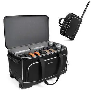Large Rolling DJ Cable Bag with Wheels, Reinforced Padded Gig Bag with 8 Detachable Divider, Multi-Pocket for 17" Laptop, Microphone, Cord, Headset & Music Accessories Large Rolling DJ Cable Bag with Wheels, Reinforced Padded Gig Bag with 8 Detachable Divider, Multi-Pocket for 17" Laptop, Microphone, Cord, Headset & Music Accessories