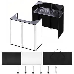 Portable DJ Facade Booth, Foldable DJ Table Stand, 40x20x45 " Tabletop, DJ Facade Station for DJ Controller, Mixer & LaptopEvents&Parties Includes Carry Bag & Black and White Lighting Scrims Portable DJ Facade Booth, Foldable DJ Table Stand, 40x20x45 " Tabletop, DJ Facade Station for DJ Controller, Mixer & LaptopEvents&Parties Includes Carry Bag & Black and White Lighting Scrims