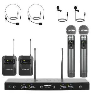 4-Ch UHF Handheld/Bodypack Wireless Microphones PTU-5200-2H2B | 2 Handheld Mics, 2 Bodypacks, Headset/Lapel Mics, 4 x 25 Frequencies, 200 ft Range, Stage Vocals, Karaoke, Church Services 4-Ch UHF Handheld/Bodypack Wireless Microphones PTU-5200-2H2B | 2 Handheld Mics, 2 Bodypacks, Headset/Lapel Mics, 4 x 25 Frequencies, 200 ft Range, Stage Vocals, Karaoke, Church Services