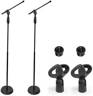 AxcessAbles Weighted Mic Stand Floor with Heavy Round Base, Quick Grip Height Adjustment - 74" Microphone Stand Include 33" Detachable Mic Boom Arm. Tall Microphone Stand for Singing (MS-201RB) 2-Pack AxcessAbles Weighted Mic Stand Floor with Heavy Round Base, Quick Grip Height Adjustment - 74" Microphone Stand Include 33" Detachable Mic Boom Arm. Tall Microphone Stand for Singing (MS-201RB) 2-Pack
