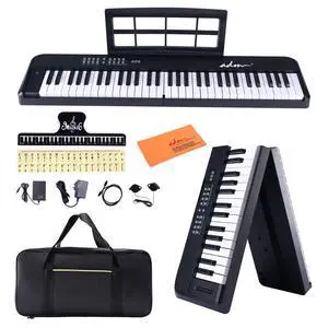61 Key Folding Electric Piano Keyboard, Foldable Electronic Keyboard, Wireless 128 Tones, 128 Rhythms Includes Pedal, Gig Bag, Headphones for Beginners, Students, Teenagers, Adults, Black 61 Key Folding Electric Piano Keyboard, Foldable Electronic Keyboard, Wireless 128 Tones, 128 Rhythms Includes Pedal, Gig Bag, Headphones for Beginners, Students, Teenagers, Adults, Black