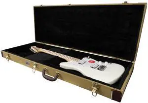 Rectangular Wooden Electric Guitar Hard Case for Fender Jaguar/Jazzmaster and Offset with Exterior Lock and Key, Interior Accessory Compartment, and Plus Padding - Tweed Rectangular Wooden Electric Guitar Hard Case for Fender Jaguar/Jazzmaster and Offset with Exterior Lock and Key, Interior Accessory Compartment, and Plus Padding - Tweed
