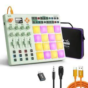 Wireless MIDI Pad Controller, USB Rechargeable Beat Maker Machine for Music Production Professional with 16 RGB Beat Pad, OLED Screen, 16 Step Sequencer, MIDI In/Out/Thru Wireless MIDI Pad Controller, USB Rechargeable Beat Maker Machine for Music Production Professional with 16 RGB Beat Pad, OLED Screen, 16 Step Sequencer, MIDI In/Out/Thru
