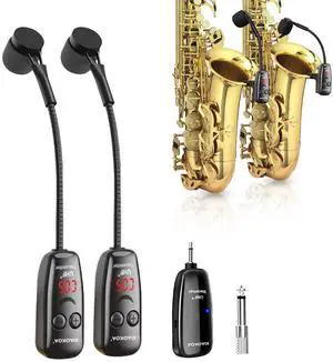 Wireless Saxophone Microphone, Dual UHF Clip Microphones for Sax | Rechargeable Mic System, with Digital Display, for Trumpet Tuba FrenchHorn Instrument Teaching Street Bars Stage Performance Wireless Saxophone Microphone, Dual UHF Clip Microphones for Sax | Rechargeable Mic System, with Digital Display, for Trumpet Tuba FrenchHorn Instrument Teaching Street Bars Stage Performance