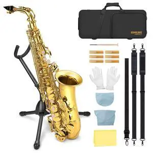 Alto Saxophone E Flat - Beginner Friendly Gold Saxophone Full Kit for Students with Carry Case, Mouthpiece, Reeds & Accessories QSX-01 Alto Saxophone E Flat - Beginner Friendly Gold Saxophone Full Kit for Students with Carry Case, Mouthpiece, Reeds & Accessories QSX-01