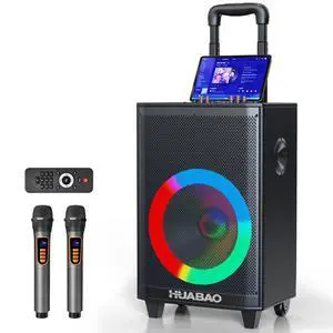Large Bluetooth Karaoke Speaker with 2 Wireless Microphones, 11 Speaker System with 8800mAh Battery, Trolley PA System with Lights, Remote, FM/AUX/USB/TF, Bass & Treble Adjust, Ideal for Outdoor Party Large Bluetooth Karaoke Speaker with 2 Wireless Microphones, 11 Speaker System with 8800mAh Battery, Trolley PA System with Lights, Remote, FM/AUX/USB/TF, Bass & Treble Adjust, Ideal for Outdoor Party