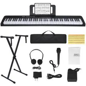 88 Key Piano Keyboard, Electric Digital Piano with Semi Weighted Keys, Keyboard Piano with Sustain Pedal, Power Supply, Stand, Carrying Case, Headphones, USB-MIDI Compatibility, for Beginner Adults 88 Key Piano Keyboard, Electric Digital Piano with Semi Weighted Keys, Keyboard Piano with Sustain Pedal, Power Supply, Stand, Carrying Case, Headphones, USB-MIDI Compatibility, for Beginner Adults