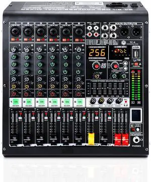 6 Channel Audio Mixer with Bluetooth, USB MP3 Player, 48V Phantom Power for Studio Recording, Live Performance, Karaoke, Podcast 6 Channel Audio Mixer with Bluetooth, USB MP3 Player, 48V Phantom Power for Studio Recording, Live Performance, Karaoke, Podcast