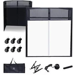 DJ Booth, DJ Table, DJ Facade, Portable DJ Booth Table with Lighting Scrims, Carry Case, 40x20 inch DJ Booth, DJ Table, DJ Facade, Portable DJ Booth Table with Lighting Scrims, Carry Case, 40x20 inch