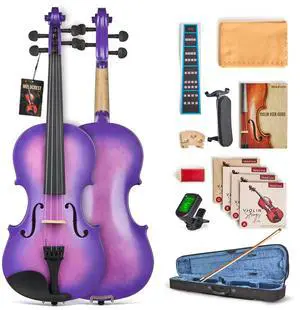 Prism Series 4/4 Solid Wood Violin Colorful Finish, Ebony Fittings, Student Full-Size Violin Starter Kit with Tuner, Shoulder Rest & Extra Strings Great Gift for Beginners (Purple) Prism Series 4/4 Solid Wood Violin Colorful Finish, Ebony Fittings, Student Full-Size Violin Starter Kit with Tuner, Shoulder Rest & Extra Strings Great Gift for Beginners (Purple)