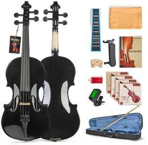 Prism Series 4/4 Solid Wood Violin Colorful Finish, Ebony Fittings, Student Full-Size Violin Starter Kit with Tuner, Shoulder Rest & Extra Strings (Black) Prism Series 4/4 Solid Wood Violin Colorful Finish, Ebony Fittings, Student Full-Size Violin Starter Kit with Tuner, Shoulder Rest & Extra Strings (Black)